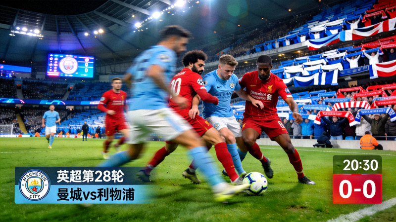 曼城对阵利物浦英超榜首大战直播画面 - 伊蒂哈德球场激烈对抗场景